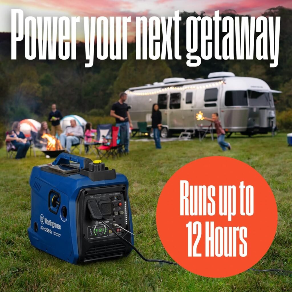 Westinghouse 2550 Peak Watt Super Quiet  Lightweight Portable Inverter Generator, RV Ready 30A Outlet, Gas Powered, CO Sensor, Parallel Capable, Long Run Time,Blue